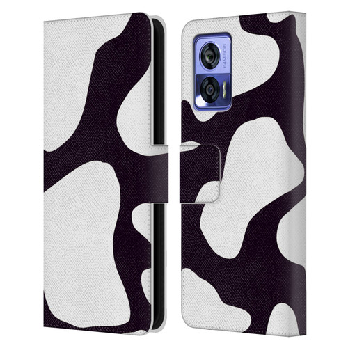 Grace Illustration Cow Prints Black And White Leather Book Wallet Case Cover For Motorola Edge 30 Neo 5G