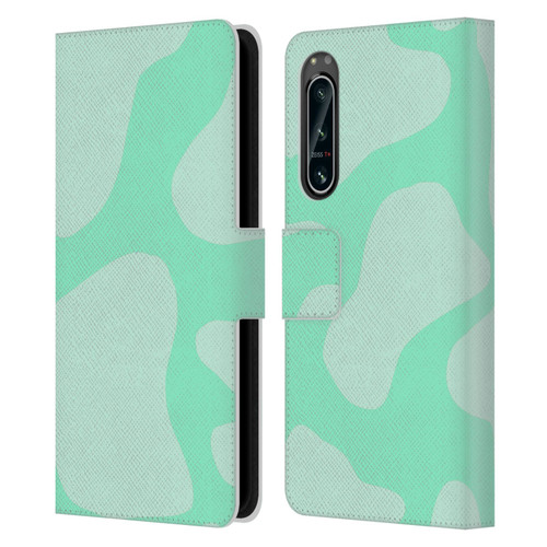Grace Illustration Cow Prints Mint Green Leather Book Wallet Case Cover For Sony Xperia 5 IV