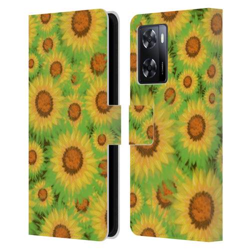 Grace Illustration Lovely Floral Sunflower Leather Book Wallet Case Cover For OPPO A57s