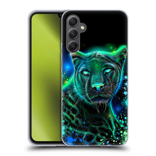 Sheena Pike Big Cats Neon Blue Green Panther Soft Gel Case for Samsung Galaxy A34 5G