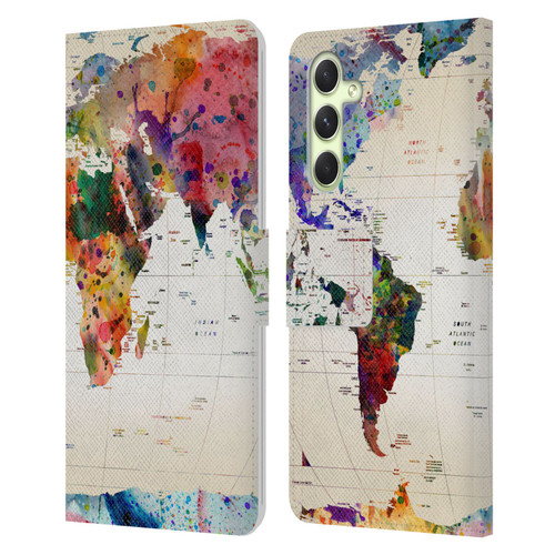 Mark Ashkenazi Pop Culture Map Of The World Leather Book Wallet Case Cover For Samsung Galaxy A54 5G