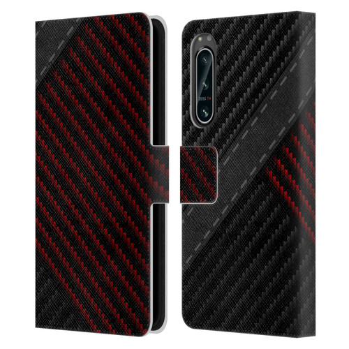 Alyn Spiller Carbon Fiber Stitch Leather Book Wallet Case Cover For Sony Xperia 5 IV