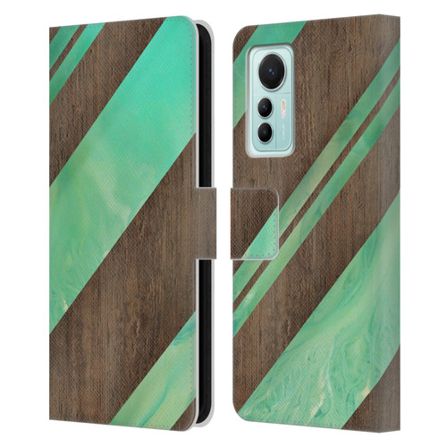 Alyn Spiller Wood & Resin Diagonal Stripes Leather Book Wallet Case Cover For Xiaomi 12 Lite