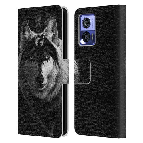 Stanley Morrison Black And White Gray Wolf With Dragon Marking Leather Book Wallet Case Cover For Motorola Edge 30 Neo 5G