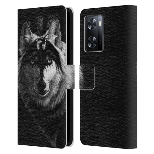 Stanley Morrison Black And White Gray Wolf With Dragon Marking Leather Book Wallet Case Cover For OPPO A57s
