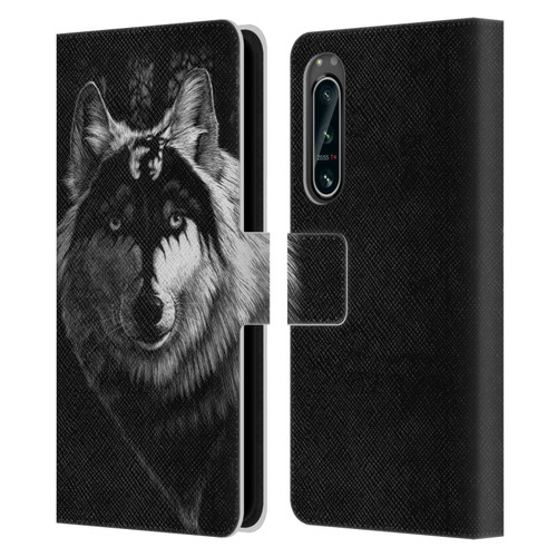 Stanley Morrison Black And White Gray Wolf With Dragon Marking Leather Book Wallet Case Cover For Sony Xperia 5 IV