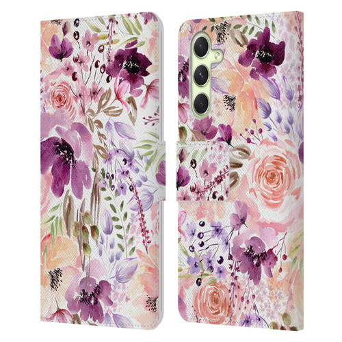 Anis Illustration Flower Pattern 3 Floral Chaos Leather Book Wallet Case Cover For Samsung Galaxy A54 5G