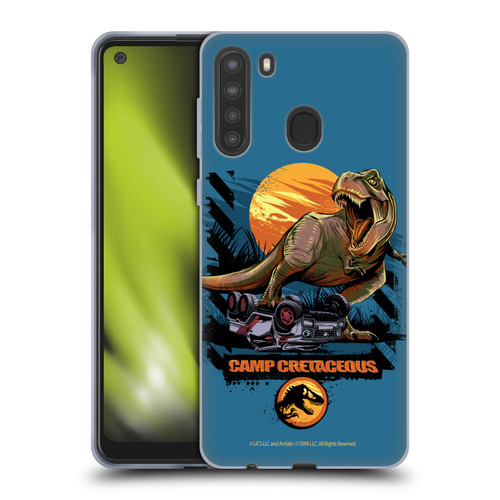 Jurassic World: Camp Cretaceous Dinosaur Graphics Blue Soft Gel Case for Samsung Galaxy A21 (2020)