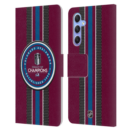 NHL 2022 Stanley Cup Champions Colorado Avalanche Puck Pattern Leather Book Wallet Case Cover For Samsung Galaxy A34 5G