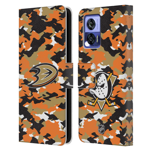 NHL Anaheim Ducks Camouflage Leather Book Wallet Case Cover For Motorola Edge 30 Neo 5G