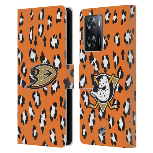 NHL Anaheim Ducks Leopard Patten Leather Book Wallet Case Cover For OPPO A57s