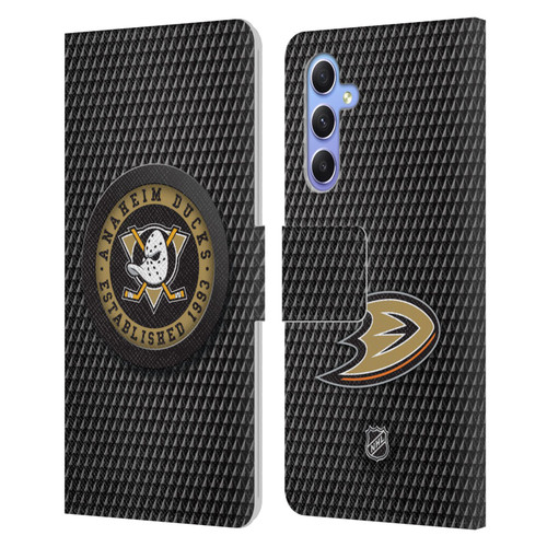 NHL Anaheim Ducks Puck Texture Leather Book Wallet Case Cover For Samsung Galaxy A34 5G