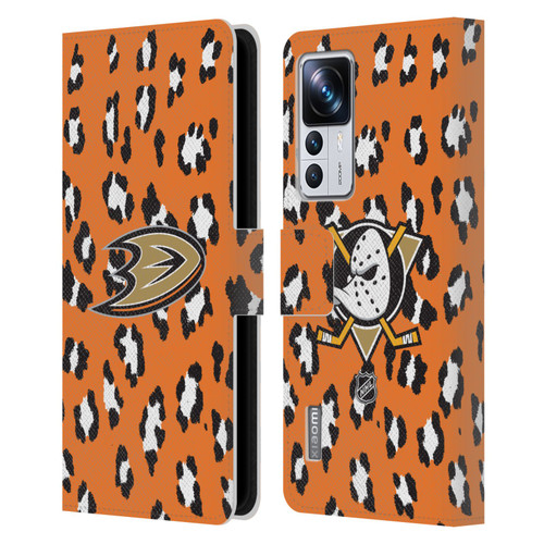 NHL Anaheim Ducks Leopard Patten Leather Book Wallet Case Cover For Xiaomi 12T Pro