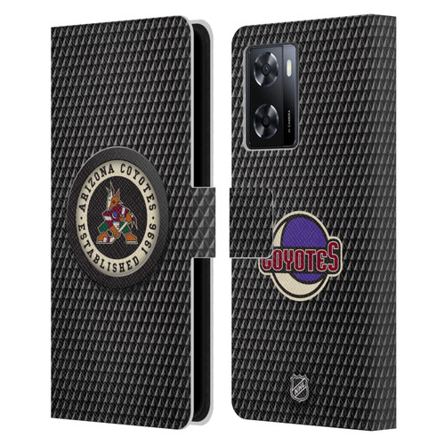 NHL Arizona Coyotes Puck Texture Leather Book Wallet Case Cover For OPPO A57s