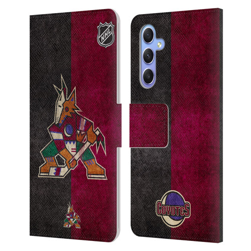 NHL Arizona Coyotes Half Distressed Leather Book Wallet Case Cover For Samsung Galaxy A34 5G