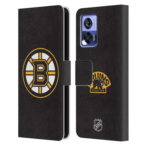 NHL Boston Bruins Plain Leather Book Wallet Case Cover For Motorola Edge 30 Neo 5G