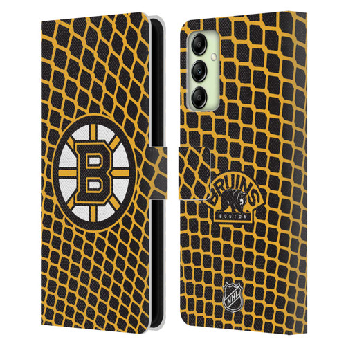 NHL Boston Bruins Net Pattern Leather Book Wallet Case Cover For Samsung Galaxy A14 5G