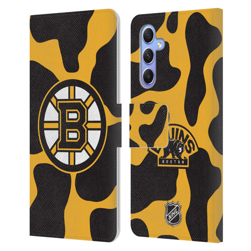 NHL Boston Bruins Cow Pattern Leather Book Wallet Case Cover For Samsung Galaxy A34 5G