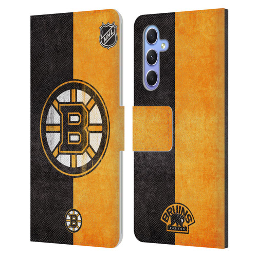 NHL Boston Bruins Half Distressed Leather Book Wallet Case Cover For Samsung Galaxy A34 5G