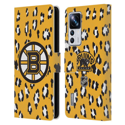 NHL Boston Bruins Leopard Patten Leather Book Wallet Case Cover For Xiaomi 12T Pro