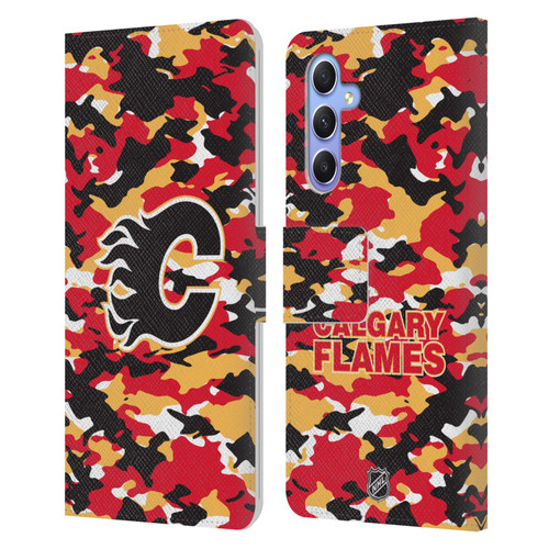 NHL Calgary Flames Camouflage Leather Book Wallet Case Cover For Samsung Galaxy A34 5G