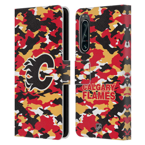 NHL Calgary Flames Camouflage Leather Book Wallet Case Cover For Sony Xperia 5 IV
