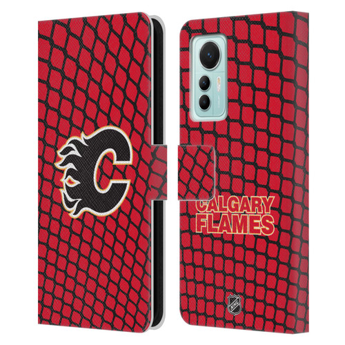 NHL Calgary Flames Net Pattern Leather Book Wallet Case Cover For Xiaomi 12 Lite