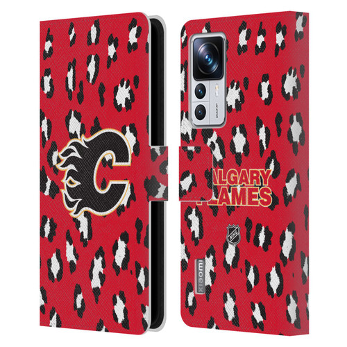 NHL Calgary Flames Leopard Patten Leather Book Wallet Case Cover For Xiaomi 12T Pro