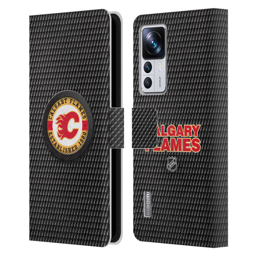 NHL Calgary Flames Puck Texture Leather Book Wallet Case Cover For Xiaomi 12T Pro