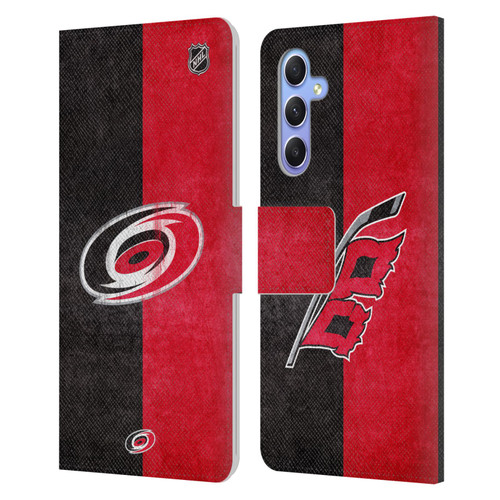 NHL Carolina Hurricanes Half Distressed Leather Book Wallet Case Cover For Samsung Galaxy A34 5G