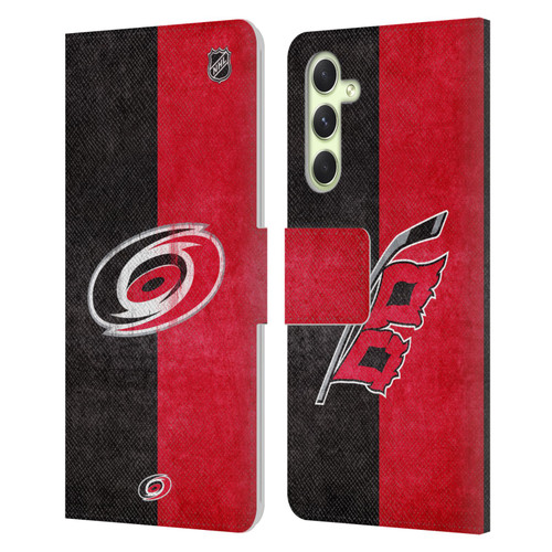 NHL Carolina Hurricanes Half Distressed Leather Book Wallet Case Cover For Samsung Galaxy A54 5G