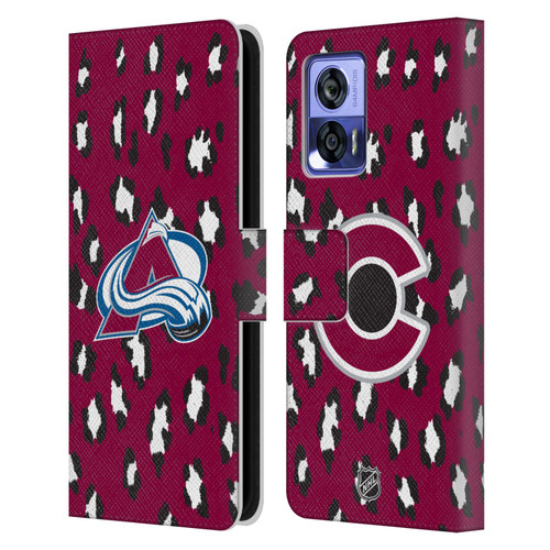 NHL Colorado Avalanche Leopard Patten Leather Book Wallet Case Cover For Motorola Edge 30 Neo 5G