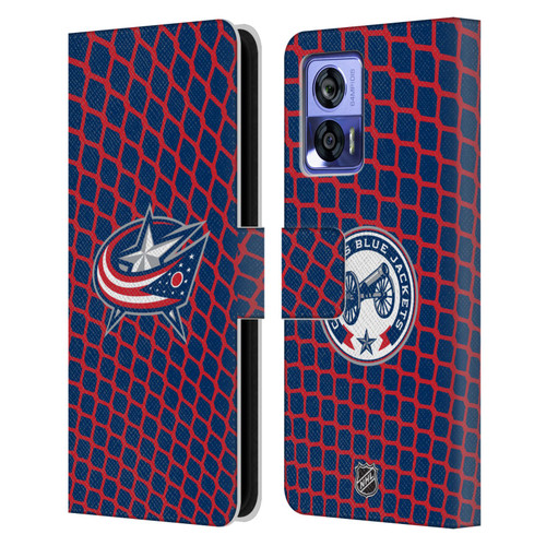 NHL Columbus Blue Jackets Net Pattern Leather Book Wallet Case Cover For Motorola Edge 30 Neo 5G