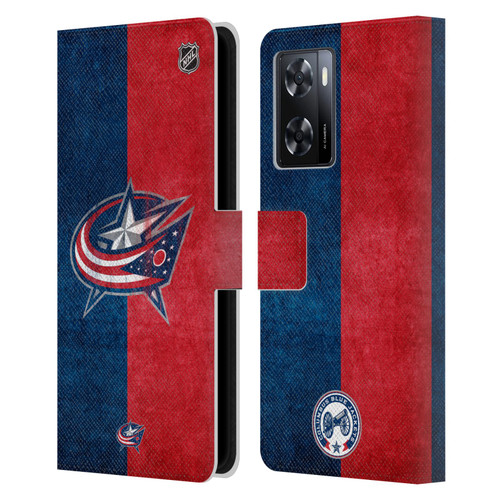 NHL Columbus Blue Jackets Half Distressed Leather Book Wallet Case Cover For OPPO A57s