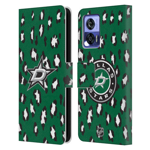 NHL Dallas Stars Leopard Patten Leather Book Wallet Case Cover For Motorola Edge 30 Neo 5G