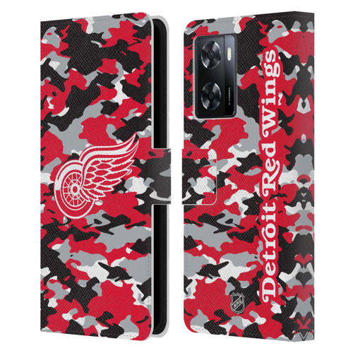 NHL Detroit Red Wings Camouflage Leather Book Wallet Case Cover For OPPO A57s