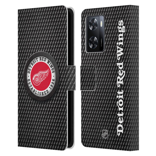 NHL Detroit Red Wings Puck Texture Leather Book Wallet Case Cover For OPPO A57s