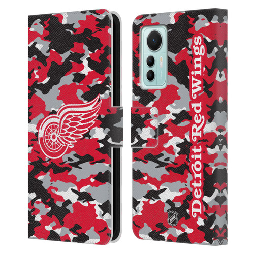 NHL Detroit Red Wings Camouflage Leather Book Wallet Case Cover For Xiaomi 12 Lite