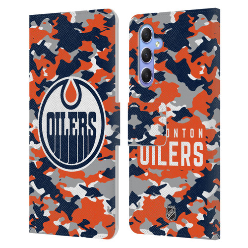 NHL Edmonton Oilers Camouflage Leather Book Wallet Case Cover For Samsung Galaxy A34 5G