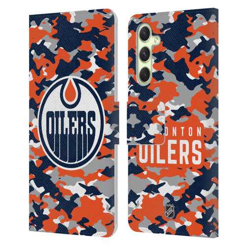 NHL Edmonton Oilers Camouflage Leather Book Wallet Case Cover For Samsung Galaxy A54 5G