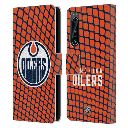 NHL Edmonton Oilers Net Pattern Leather Book Wallet Case Cover For Sony Xperia 5 IV