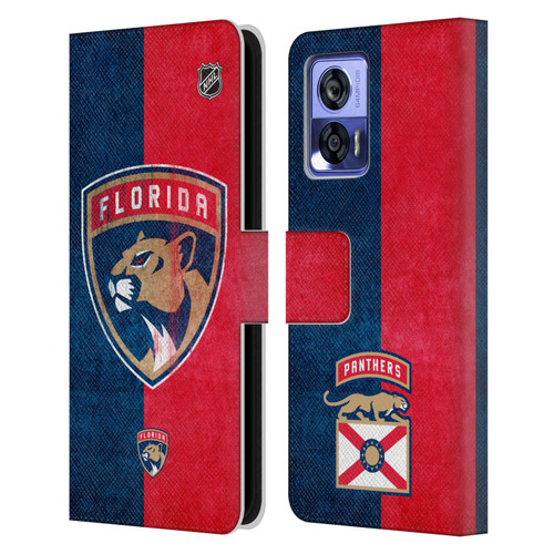 NHL Florida Panthers Half Distressed Leather Book Wallet Case Cover For Motorola Edge 30 Neo 5G