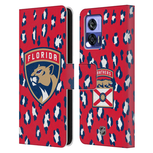 NHL Florida Panthers Leopard Patten Leather Book Wallet Case Cover For Motorola Edge 30 Neo 5G