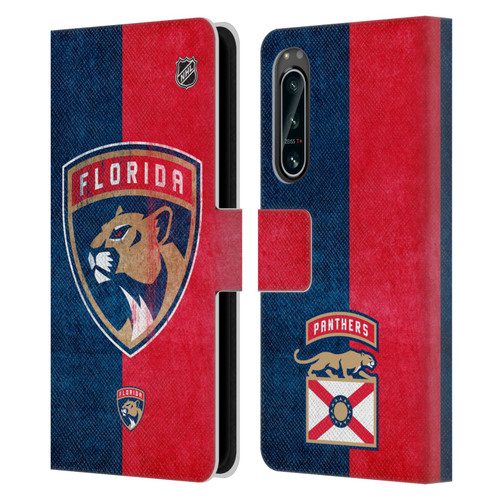 NHL Florida Panthers Half Distressed Leather Book Wallet Case Cover For Sony Xperia 5 IV