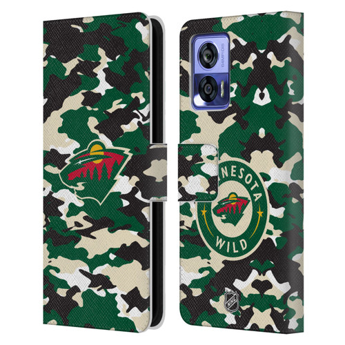 NHL Minnesota Wild Camouflage Leather Book Wallet Case Cover For Motorola Edge 30 Neo 5G