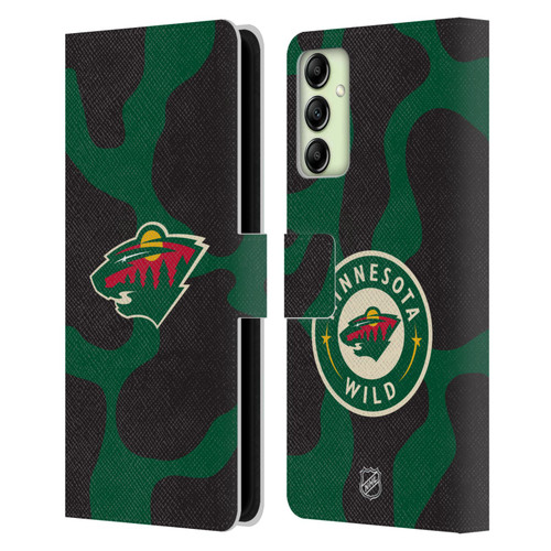 NHL Minnesota Wild Cow Pattern Leather Book Wallet Case Cover For Samsung Galaxy A14 5G