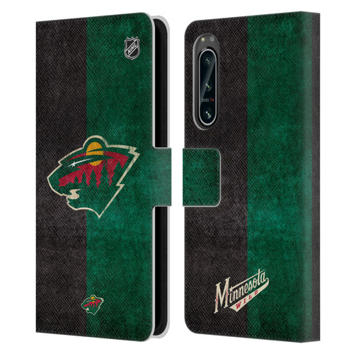 NHL Minnesota Wild Half Distressed Leather Book Wallet Case Cover For Sony Xperia 5 IV