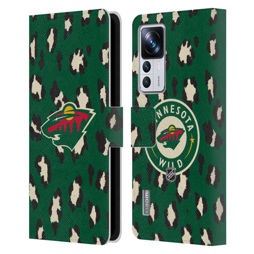 NHL Minnesota Wild Leopard Patten Leather Book Wallet Case Cover For Xiaomi 12T Pro