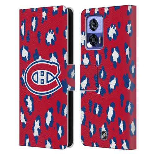 NHL Montreal Canadiens Leopard Patten Leather Book Wallet Case Cover For Motorola Edge 30 Neo 5G