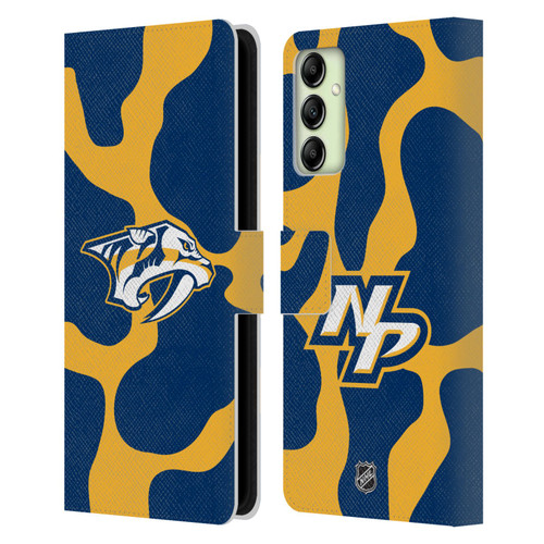 NHL Nashville Predators Cow Pattern Leather Book Wallet Case Cover For Samsung Galaxy A14 5G